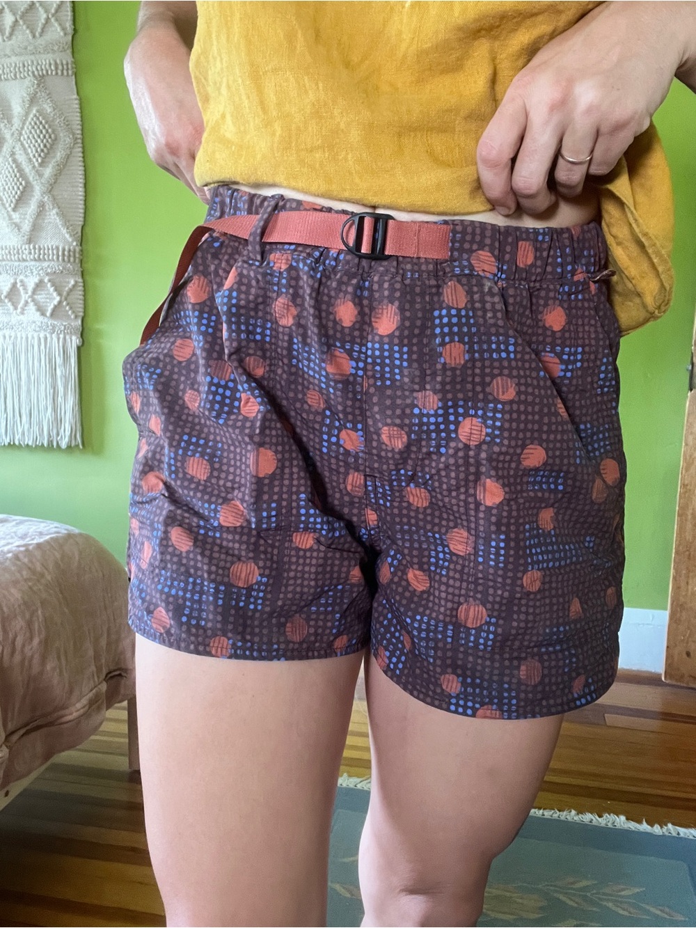 Women's Printed Casual Shorts in Brown with Orange Accents